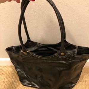 Coach black paten leather handbag
